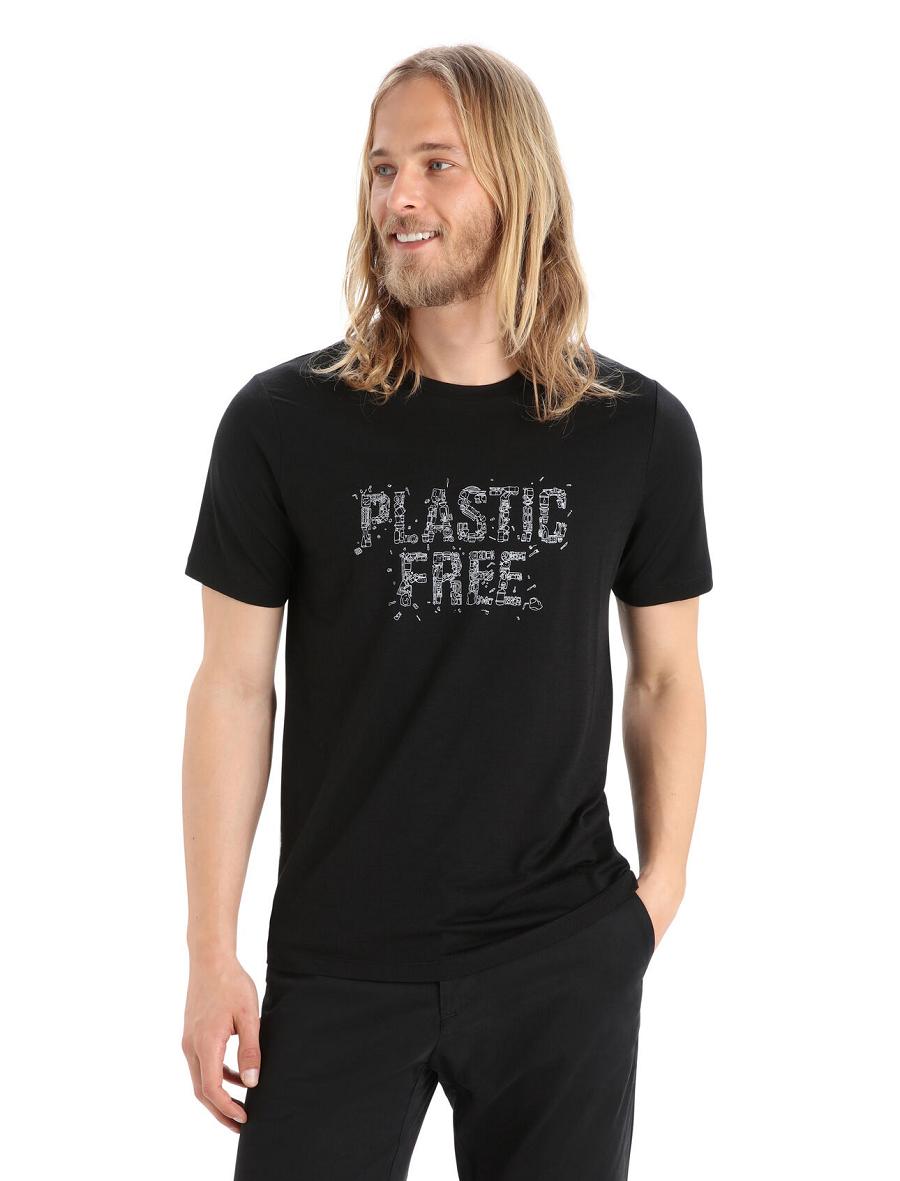 Icebreaker Merino Tech Lite II Rövid Sleeve Plastic Free Férfi Póló Fekete | HU 1187NWYB